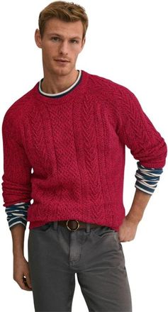 Brooks Brothers Twist Fisherman Crewneck Sweater - Heren - Ronde hals truien - Rood - L - Katoen - Truien & Vesten