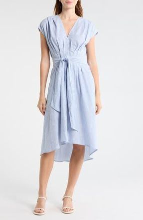 Max Studio Stripe Tie Front Cotton Blend Dress in Blue Stripe at Nordstrom Rack, Size Medium
