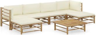 vidaXL Set De Muebles De Jard&iacute;n 7 Piezas Bamb&uacute; Y Cojines Blanco Crema Vidaxl
