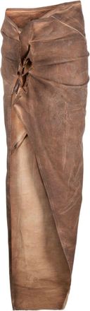 Rick Owens Edfu asymmetric maxi skirt - women - Elastomultiester/Cotton - S - Brown