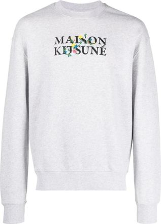 Maison Kitsun&eacute; Hoodies & sweatvesten, Heren, Grijs, XL, Bloemen Sweater H120