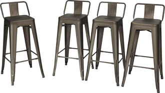 Costway Costway Taburete De Bar Apilable, Juego De 4 Sillas Vintage De Metal, Silla De Comedor Con Respaldo, Silla De Caf&eacute; Con Barra De Pie Para Cocina Comedo