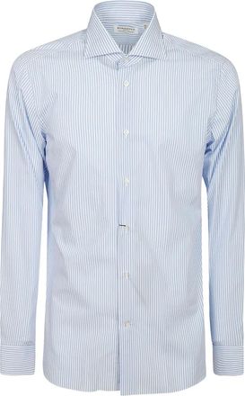 Borriello Gestreept overhemd met Franse kraag - Blauw