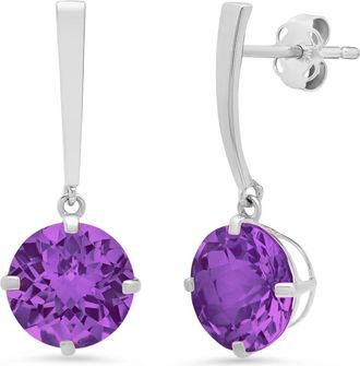 MAX + STONE 14k White Gold Solitaire Round-Cut Gemstone Drop Earrings (8mm)