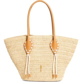 Christian Louboutin Large Woven Raffia Basket Tote in 6370 Natural/Cuoio at Nordstrom