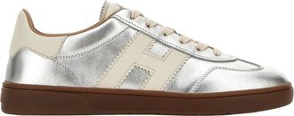 Hogan Contemporary Lace-Up Sneakers With Metallic Silver Finish