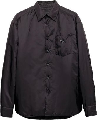 Prada Camicia Re-Nylon con logo - Nero