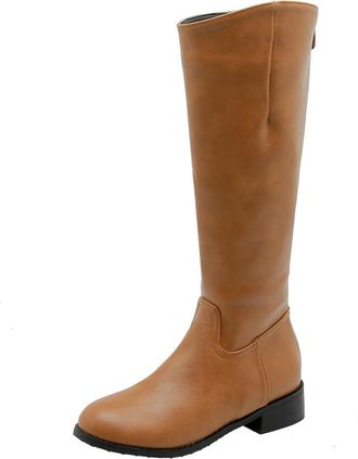 Generic Womens Vintage Knee-High Low Heel Riding Boots for Fall-Winter,Brown,11.5 UK