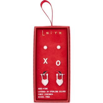 Leith 3-Pack Assorted Valentines Day Earrings in Pink- Silver at Nordstrom Rack
