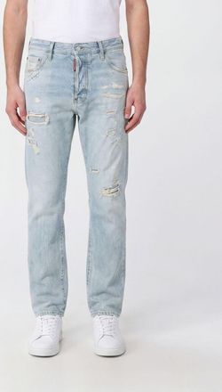Dsquared2 Kawaii Regular Fit Straight Jeans in Distressed Cotton Denim