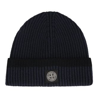 Stone Island Beanies, male, Blue, Size: ONE SIZE Ribbed Knit Hat