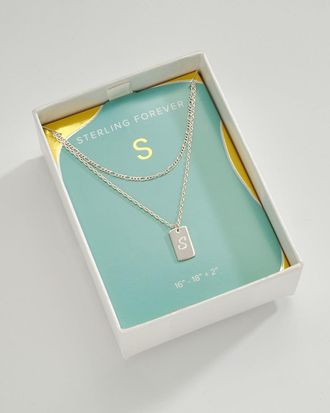 Sterling Forever Initial Tag Layered Chain Necklace