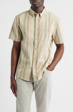 Pendleton Bayside Stripe Short Sleeve Cotton Button-Down Shirt in Tan Multi Stripe at Nordstrom, Size X-Large