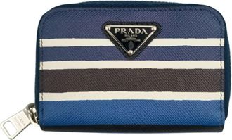 Prada Black Blue White Saffiano Coin Purse/Coin Case (Pre-Owned)