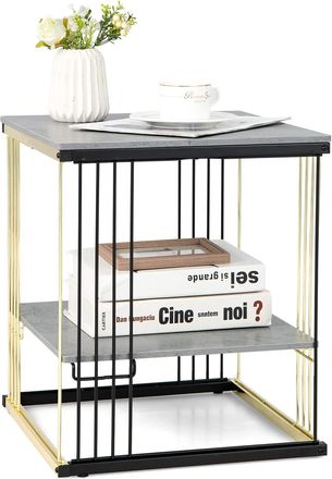 Costway Costway - Mesa Lateral Cuadrada De 2 Niveles, Mesa Auxiliar, Mesita De Noche De Estructura Met&aacute;lica Con Estante Extra&iacute;ble, Mesa De Caf&eacute; De Esquina Par