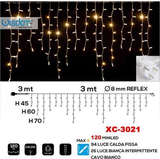 Trade Shop Trade Shop - Tenda Luminosa Natalizia 120 Led Luce Calda Fissa + Bianca Intermittente Xc-3021