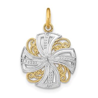 Diamond2Deal 14k Yellow Gold and White Rhodium Pinwheel Medallion Charm Pendant