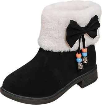 Generic Womens Ankle Boots Warm Comfortable Winter Boots Casual Cute Fleece Lined Bow Low Heel Wide Calf Slip On Snow Booties Holiday Outdoor