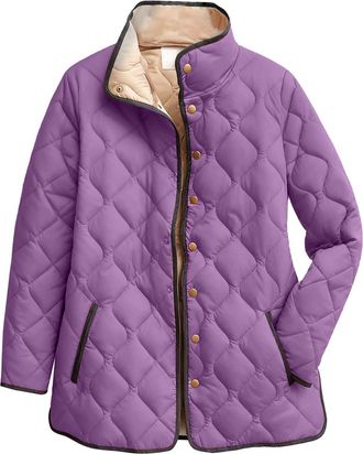 Generic Womens Lightweight Quilted Jacket, Large Sizes, Transition Jacket with Zip, Warm Lined Winter Jacket, Oversized Down Jacket, Stand-Up Collar, Fleece J