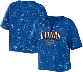 WEAR by Erin Andrews Womens WEAR by Erin Andrews Royal Florida Gators Bleach Wash Splatter Cropped Notch Neck T-Shirt at Nordstrom, Size Xx-Large