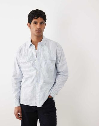Abercrombie & Fitch Camicia a maniche lunghe blu a righe con tasca