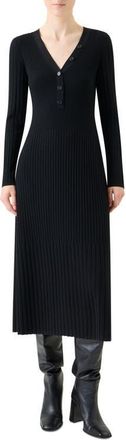 Akris Mixed Rib Long Sleeve Virgin Merino Wool Sweater Dress in Black at Nordstrom, Size 16
