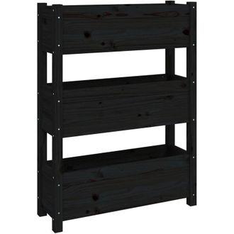 vidaXL Vidaxl - Jardinera De Madera Maciza De Pino Negro 77x25x104,5 Cm