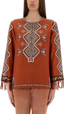 Isabel Marant Brown Embroidered Round Neck Top