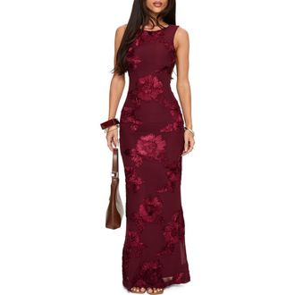 Princess Polly Fionna Floral Sleeveless Maxi Dress in Burgundy at Nordstrom, Size 8