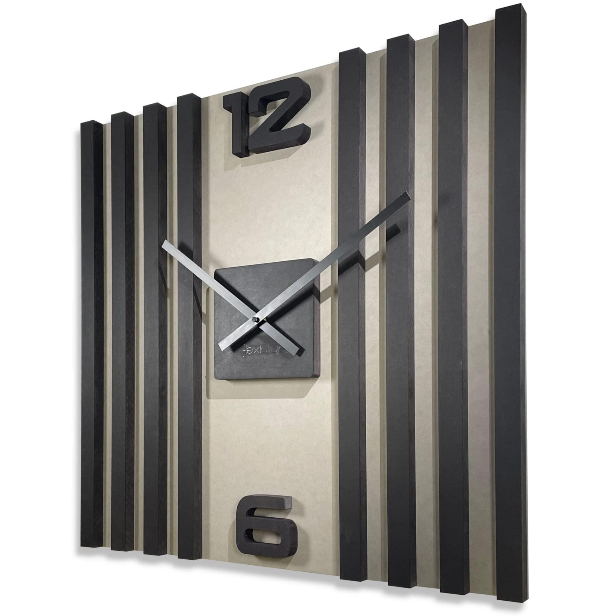FLEXISTYLE Wanduhr "Harmonic" Aus Holz – Quadratisch, Geräuschlos, Modernes Design Für Wohnzimmer