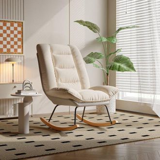 OEM Sill&oacute;n Balanceante De Dise&ntilde;o, Coj&iacute;n Acolchado Denso Y Reposabrazos, Cuero Sint&eacute;tico, Gris Y Blanco Moderno