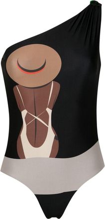 Amir Slama graphic-print swimsuit - women - Polyamide/Elastane - GG - Black