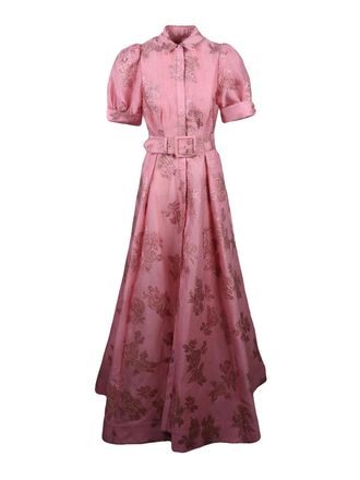 Rebecca Vallance Shirt Dress With Textured Floral Jacquard And Puff Sleeves