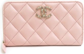 Chanel Pink Grained Calfskin Long Wallet (Bi-Fold) (Pre-Owned)