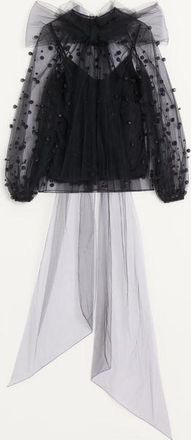 Valentino Top In Tulle Illusione Ricamata Donna NERO 38