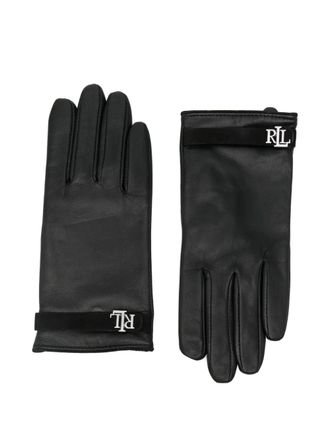 Lauren Ralph Lauren logo-strap gloves - women - Sheepskin/Polyester - M - Black