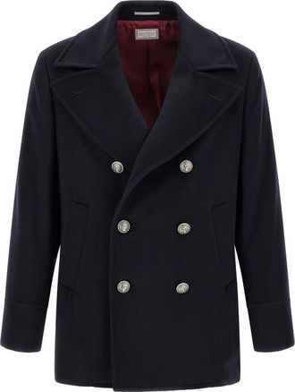 Brunello Cucinelli Navy Blue Double Breasted Blazer