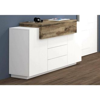 Dmora Credenza moderna, Madia di design a 3 ante e 3 cassetti, Made in Italy, Mobile Porta tv, Buffet da soggiorno, cm 160x45h86, colore Bianco lucido e