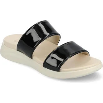 Journee Collection Janis Wedge Slide Sandal in Patent/black at Nordstrom Rack, Size 7.5