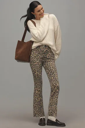 Good American Good Standard High-Rise Leopard Kick-Flare Jeans