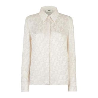 Fendi Overhemden, Dames, Beige, M, FF Silk Shirt