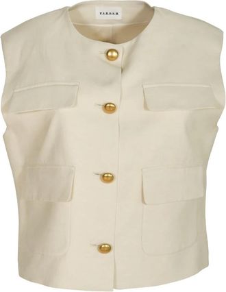 P.A.R.O.S.H. Utility Mouwloze Jas - Dames - Bodywarmers - Beige - S - Leer - Jassen