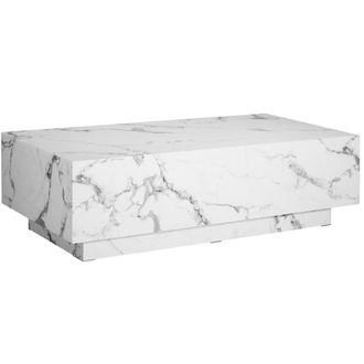 TecTake Mesa de centro, aspecto marmol, carga 45 kg, 120x60x35 cm, blanco