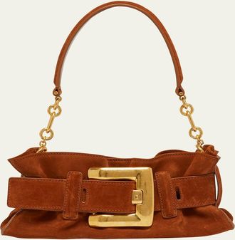 Balmain Anthem Mini Buckle Shoulder Bag in Suede