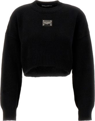 Dolce & Gabbana Cropped Gebreide Trui - Dames - Ronde hals truien - Zwart - S - Wol - Truien & Vesten
