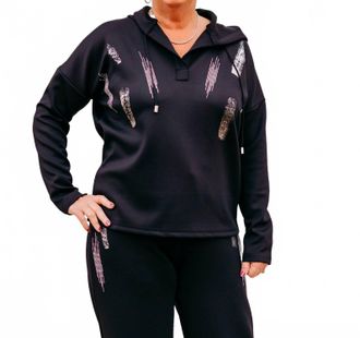 Frank Lyman Design Knit Top Hoodie In Black