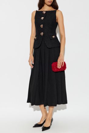 Self Portrait Dress With Pleated Skirt, Womens, Black