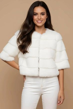 Metric Knits Faux Fur Half Sleeve Bolero Jacket In White