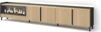 Skraut Home Skraut Home - Mueble Tv, Televisi&oacute;n, Muebles De Sal&oacute;n, Almacenaje, 315x35x61cm, Para Tv Hasta 80, Chimenea El&eacute;ctrica Xxl, Dise&ntilde;o Industrial, Led, Esti