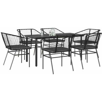 vidaXL Vidaxl - Set De Comedor De Jard&iacute;n 7 Piezas Cojines Rat&aacute;n Sint&eacute;tico Negro
